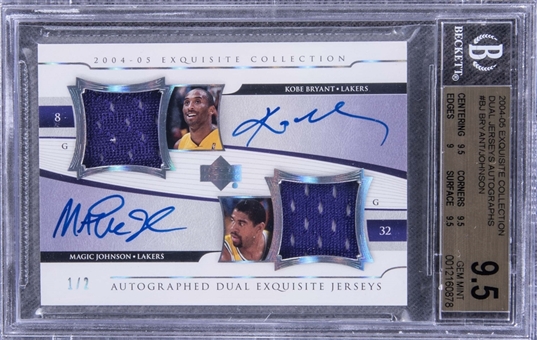 2004-05 UD "Exquisite Collection" Dual Jerseys Autographs #BJ Bryant/Johnson Signed Game Used Patch Card (#1/2) – BGS GEM MINT 9.5/BGS 10